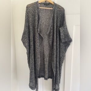 Kedziorek Mohair Wool Loose Knit Shrug Open Front Cardigan Kimono Heathered Grey